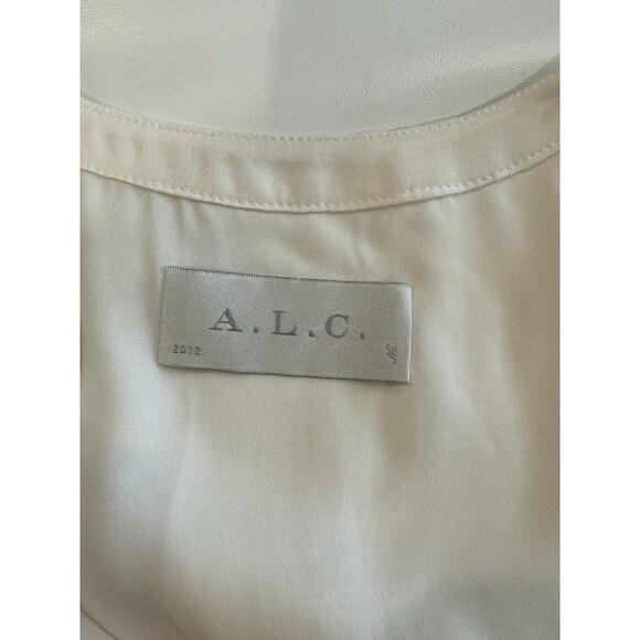 A.L.C. Cream Beige 100% Silk Button Up Blouse Black Stripe Career Sz Large - Picture 6 of 7